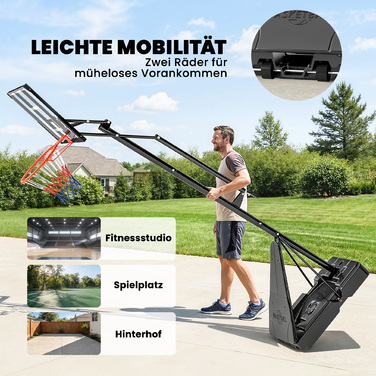 Мобільний баскетбольний кошик з регульованою висотою (2,45-3,05 м), з небитним щитом та механізмом регулювання висоти за допомогою ручки