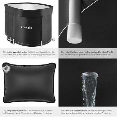 Тектейк® Ванна для крижаного душу з кришкою, крижана ванна, ванна для крижаної терапії та спортсменів - Ø 90 x 75 см (105 x 70 x 65 см)