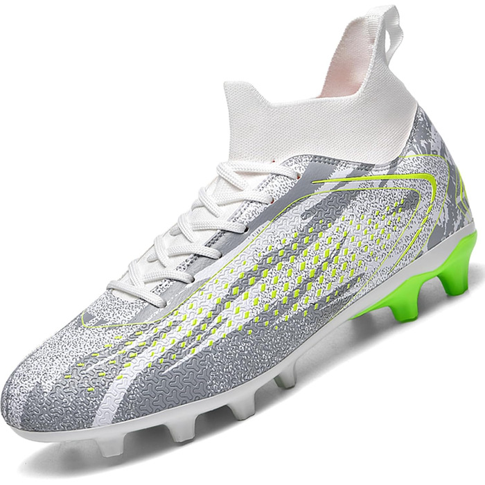 Черевики для футболу для чоловіків, хлопчиків та дітей. Штучний газон, високий верх, штирі, шипи, тренувальні футбольні черевики. Білі, 35 EU