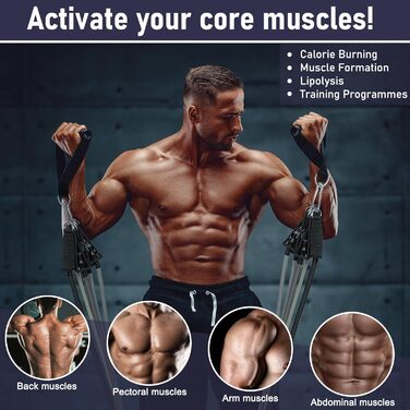 Набір фітнес-резинки 5 шт., спортивні еластичні стрічки опору 5 рівнів, резинки з кріпленням для дверей, ручки, манжети для щиколоток, портативні для нарощування м'язів та пілатесу, чоловічі/жіночі (сірі)