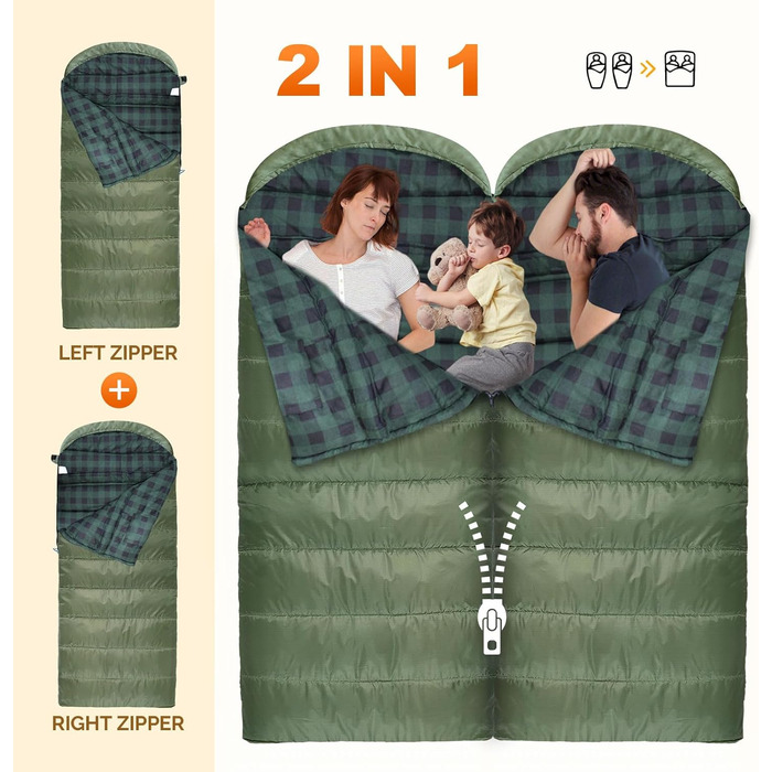 Спальний мішок XXL для дорослих, 3-4 сезони, фланель, кемпінг, зимовий, 230x90 см