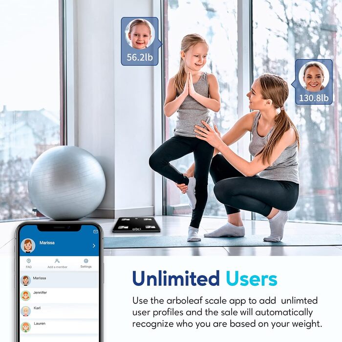Arboleaf Розумна вага-аналізатор тіла з Bluetooth і додатком, до 180 кг, вимірювання жиру, ІМТ, м'язової маси, води, білка, пульсу, BMR