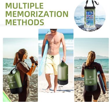 Водонепроникний мішок-сумок Dry Sack 20 л Roll-Top від GES, з кишенею для телефону, для каякінгу, човнів, походів, каное, рафтингу, плавання, кемпінгу та риболовлі (армійний зелений)