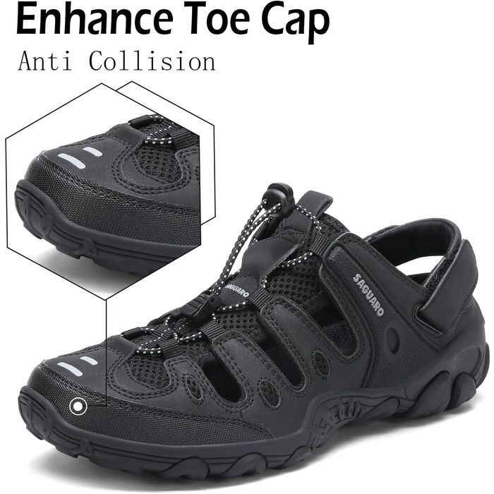 Чоловічі та жіночі сандалі SAGUARO: зручні, дихаючі, для активного відпочинку, туризму та трекінгу, чорного кольору, 46 EU