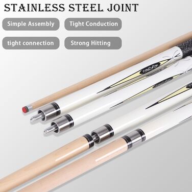 Більярдні киї з канадського клена, 147.3 см, 2 частини. Кий для пулу з низьким перехідником, для дому та барів. Різні діаметри наконечника: 10 мм/11.5 мм/13 мм.