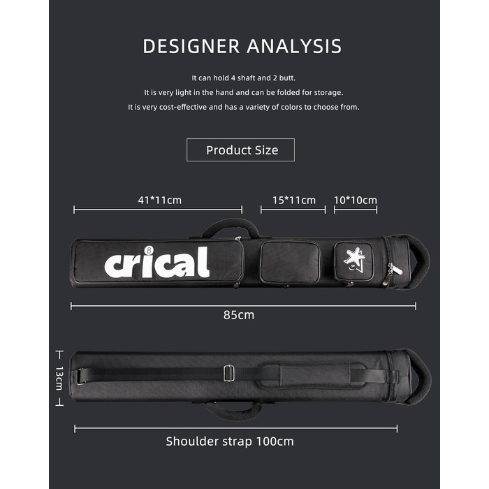 Кейс для більярду CRICAL, 2 x 2 жорсткі чохли для снукеру, з штучної шкіри/оксфордського канвасу (чорний)
