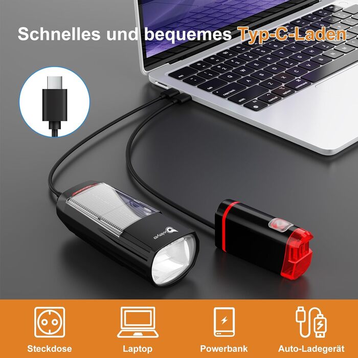 Owleye: комплект велоліхтарів на сонячній енергії, USB-зарядка (Type-C), StVZO, передній + задній ліхтар LED