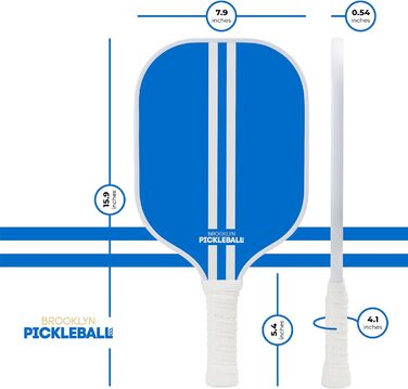 Паддл для піклболу Brooklyn Pickleball Co. | Вуглеволокно | Компактне ядро | Нековзний руків'я | Одиночний | Білий (Синій)