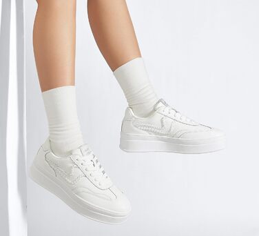 Жіночі кросівки на платформі LUCKY STEP – модні масивні кросівки, зручні шнурівки для повсякденного носіння та прогулянок з прошитими деталями, чорно-білі (білі, 42 EU)