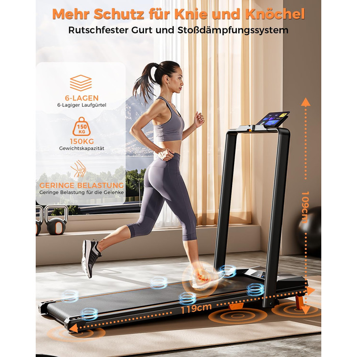 Бігова доріжка для дому та офісу, Walking Pad з нахилом 5%, потужність 2.5 HP, тиха бігова доріжка з пультом дистанційного керування, до 150 кг, чорний колір