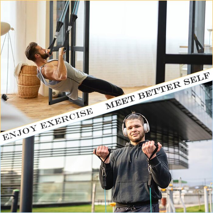 Стрічки для фітнесу Widerstandsbänder: комплект для силових тренувань, 5 еластичних стрічок, дверний анкер, ручки, сумка, для ніг та кісточок