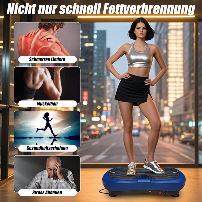 Вібраційна платформа для фітнесу: тренування вдома, 99 рівнів інтенсивності, 5 програм, Bluetooth, масаж, розвиток м'язів