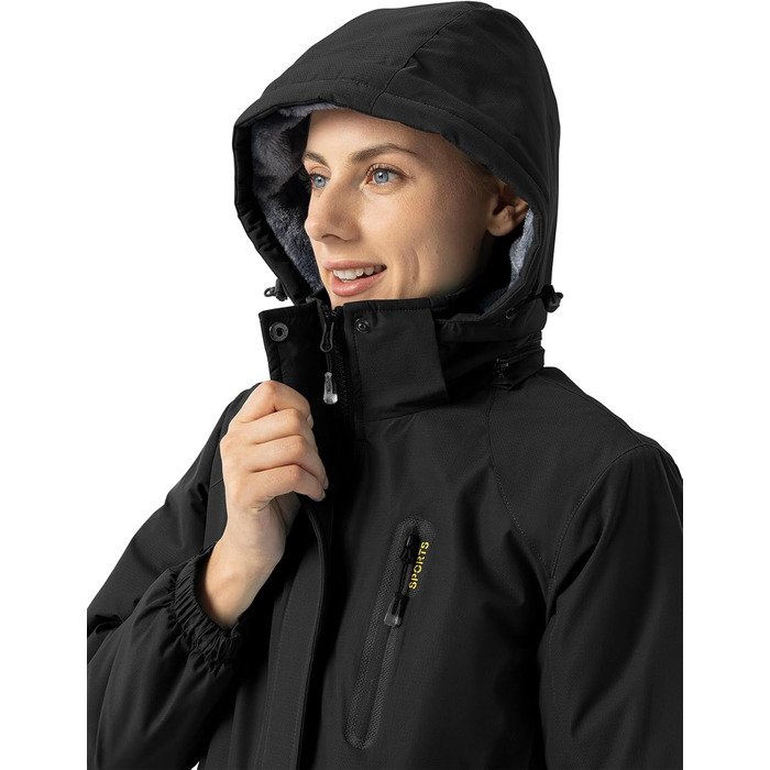 Daen Outdoor Зимова куртка: вітронепроникна, водонепроникна Softshell з флісовою підкладкою, для катання на лижах, функціональна, знімний капюшон (XXL, Чорний)