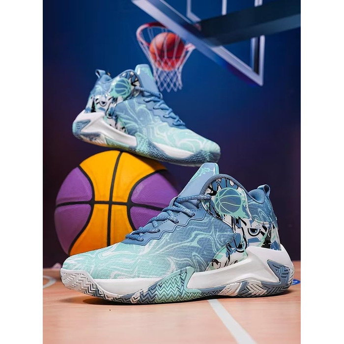 Баскетбольні кросівки для чоловіків великих розмірів, високі, дихаючі, з антиковзаючою підошвою, зносостійкі, для відскоку, повсякденні, спортивні тренувальні черевики (47 EU, Moonlight)