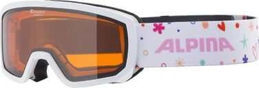 Дитяча лижна маска ALPINA SCARABEO JR, антифог, ударостійка, OTG, 100% UV-захист, універсальний розмір, біла з рожевим склом