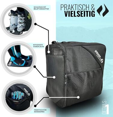 Чохол для лиж Driver13 з відділенням для шолома та регульованим плечовим ременем, 41 x 27 x 43 см, чорний