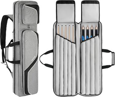 Чохол для більярдних київ на 4 основи та 5 жозлів, сумка для більярдних київ сірого кольору, 14 кишень, з регульованим плечовим ременем (L)