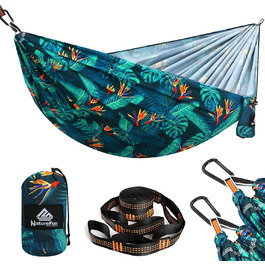 Гамак для кемпінгу NATUREFUN Ultraleicht | 300 кг, 275 x 140 см | Дихаючий, швидковисихаючий, нейлон | 2 карабіни, 2 петлі | Для відпочинку вдома, на природі, в саду