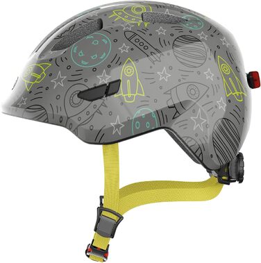 Дитячий велосипедний шолом ABUS Smiley 3.0 LED з підсвіткою, глибока посадка, місце для хвостика, для дівчаток і хлопчиків, сірий з космічним принтом, розмір S (45-50 см)