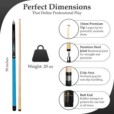 Cue-King Професійний більярдний кий з канадського клена, 13 мм наконечник, 2 шт., з'єднання 50/50