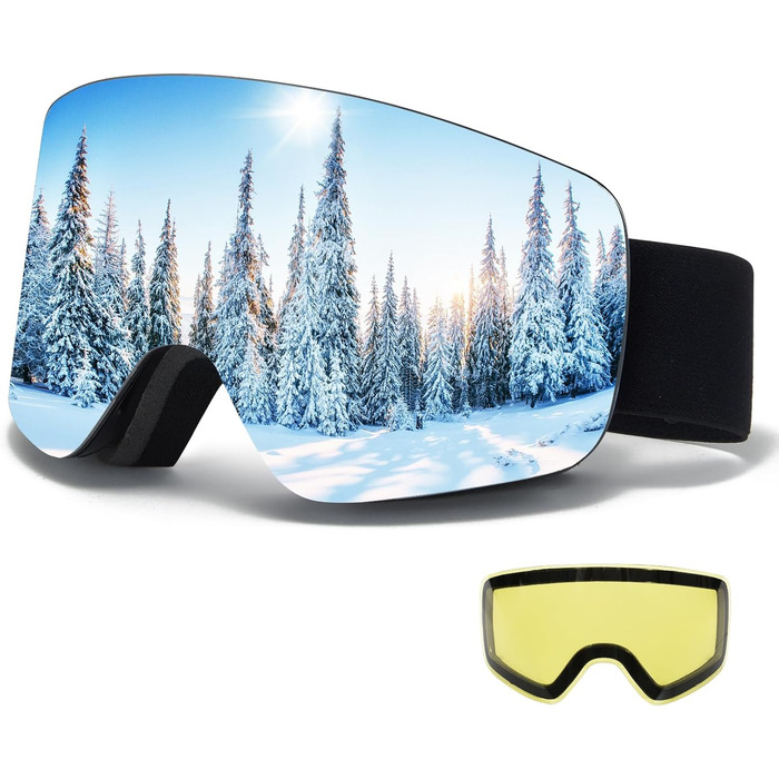 Скі-маска JQF Gear для унісекс, YH227 сноуборд маска OTG з антиковзним ремінцем, захист від УФ, антитуманність, скі-маски повністю покриті REVO, регульовані скі-окуляри для катання на лижах (09-Срібло/Чорний+Лінза (VLT13%))
