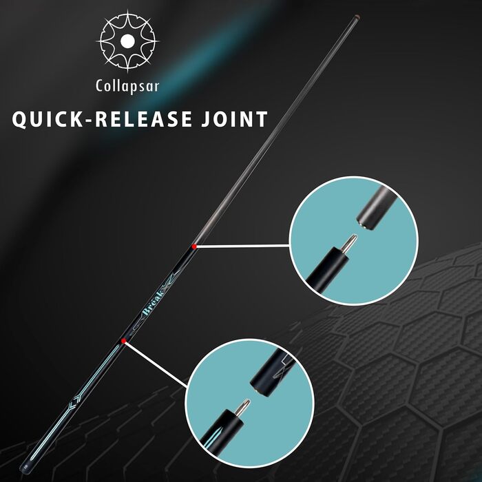 Більярдний кий Collapsar з карбону, 3-х частинний, 12.9 мм, Power Break, 590 г, Punsch Spring, чорний з синім