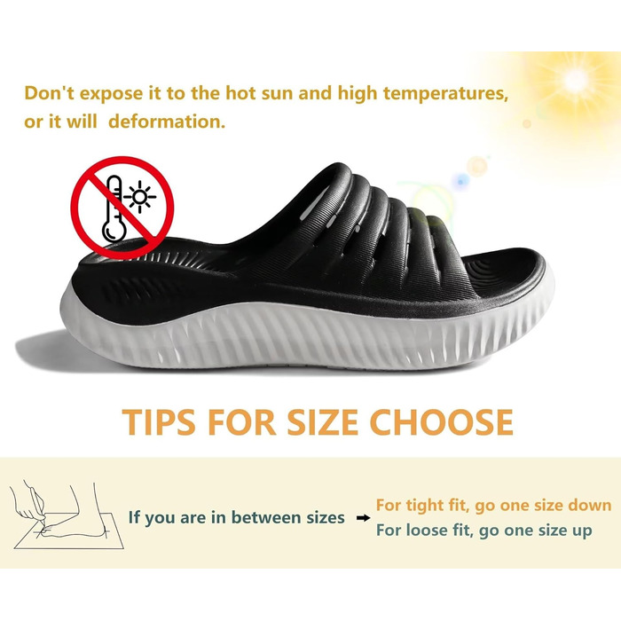 Ортопедичні відновлювальні сандалії KuaiLu для жінок, легкі спортивні шльопанці при плантарному фасциїті, розвантаження суглобів та спини, розмір 43 EU, чорно-білі