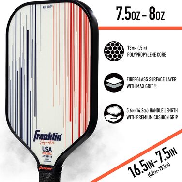 Професійна ракетка для піклболу Franklin Sports Signature Series з MaxGrit, 13/16 мм поліпропіленовий сердечник, для турнірів, сертифікована USAPA