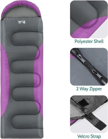 Спальний мішок Trail-Alpin з капюшоном – 250 г, 3-сезонний. Легкий, компактний – з капюшоном та компресійним мішком (Червоний, Ліловий)