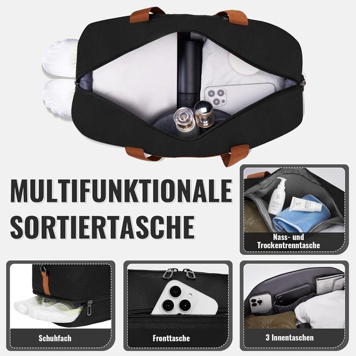 Спортивна сумка-рюкзак для чоловіків та жінок з відділенням для взуття та мокрих речей, велика місткість, легка, водонепроникна, чорна