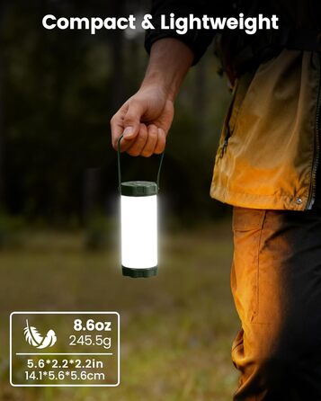 Ліхтар для кемпінгу Glocusent: 1200 люмен, водонепроникний IP68, 80 годин роботи, 5 режимів, SOS, для походів та відпочинку на природі (зелений)