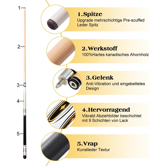 RAYNA GAMES Більярдний кий: комплект 2 кия, 58 дюймів, канадський клен, для дорослих, з нержавіючою сталею, для ентузіастів більярду