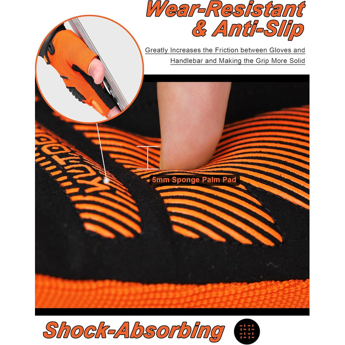 Велосипедні рукавички KUTOOK MTB для гірського велосипеда, чоловічі/жіночі, літні, з підкладкою 5mm Pam Pad, захист TPR SCR, сенсорний екран, дихаючі, KT202, Сіро-помаранчеві (M, Помаранчеві)
