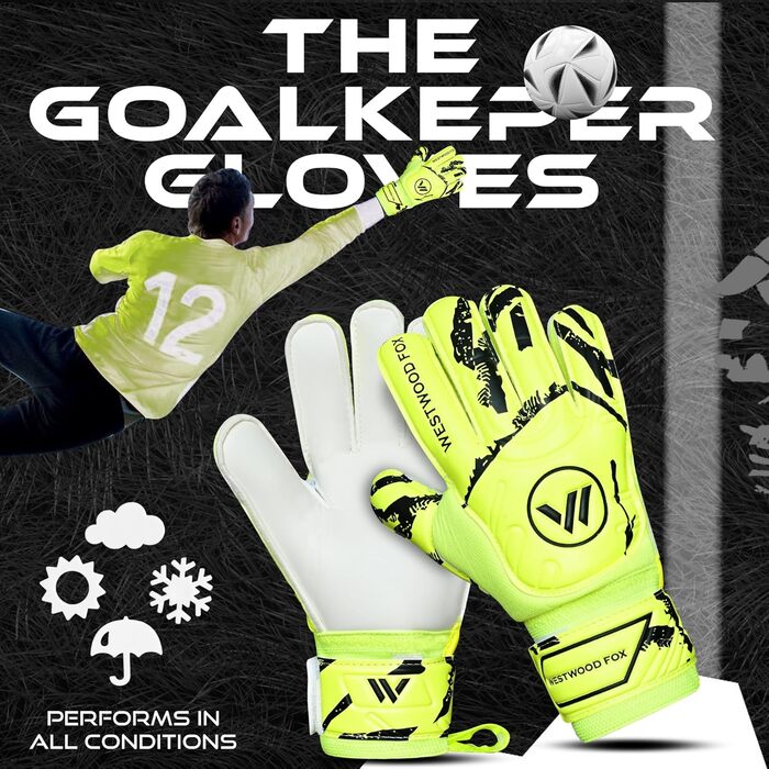 Воротарські рукавички WESTWOOD FOX Fingersave для дітей та підлітків. DumboLatex, 4+3 мм, GELB-WEIß, розмір 6 (8-10 років)