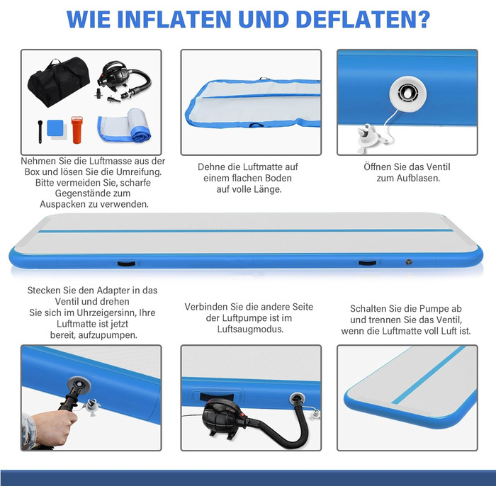 Надувна гімнастична матка для дому, 400x100x10 см, Mintgrün (світло-блакитний)