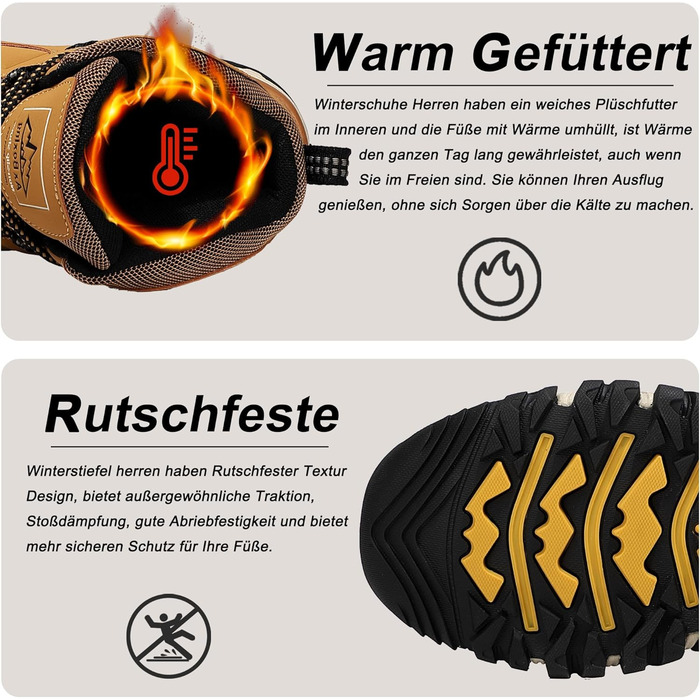 Чоловічі зимові черевики AX BOXING: утеплені зимові чоботи, теплі туристичні черевики для активного відпочинку, зимові боти, трекінгові черевики, розмір 41-46 EU, яскраво-жовтий колір, 42 EU