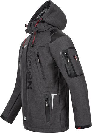 Чоловіча куртка Softshell Geographical Norway Outdoor — водовідштовхуюча функціональна куртка з шапкою Beanie, колір Blended Black, розмір M