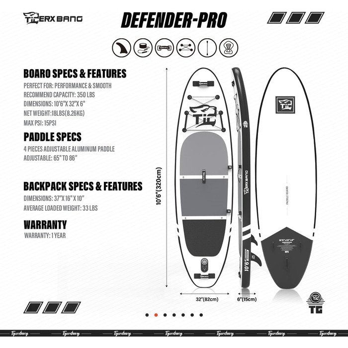 Надувний SUP-борд TIGERXBANG Defender-Pro, 320 см, чорний