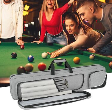 Чохол для більярдних київ на 4 основи та 5 жозлів, сумка для більярдних київ сірого кольору, 14 кишень, з регульованим плечовим ременем (L)