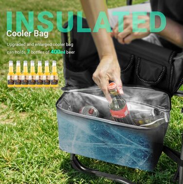 Крісло для кемпінгу OVERMONT: складне, з підспівателем та сумкою-холодильником - до 180 кг, чорне