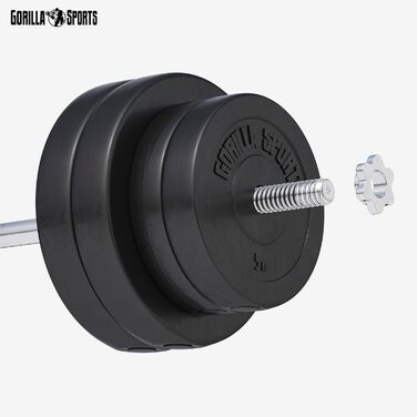 Диски для гантелей GORILLA SPORTS, набір/одиночно, 1,25–30 кг, отвір 30 мм, пластик, комплект гантелей 30 кг (2x5 + 2x10 кг)