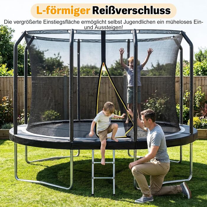 Батут Devoko Outdoor для дітей та дорослих, великий овальний, 305x214 см, з сіткою безпеки та міцним металевим каркасом