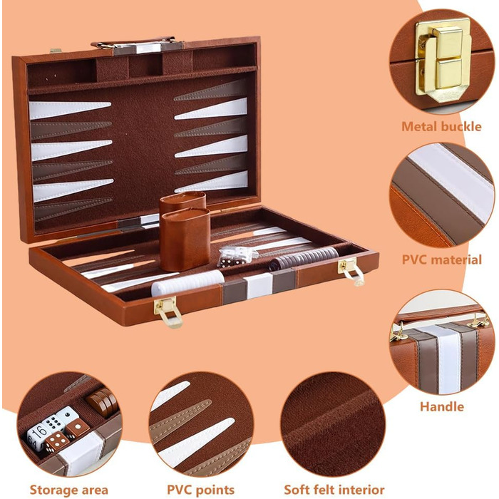 Набір для гри в шашки JOAASU, 11' дорожній, у кейсі, з шаховими фігурами та кубиками, для дорослих, дітей, любителів кемпінгу та мандрівників (Коричневий)