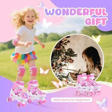 Роликові ковзани для дітей та дорослих ERAN з LED підсвічуванням. Комфортні ролики для початківців та підлітків. Ідеальний подарунок на Різдво та день народження (рожевий, розмір S)