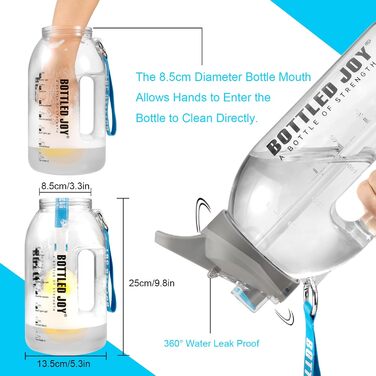 Пляшка для води Glaxcidy 2-в-1 BOTTLED JOY 2,5 л з трубочкою, кришкою та мірною шкалою, BPA-free, для спорту, біла, півгалона