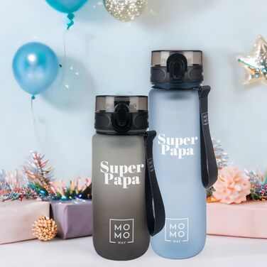 Пляшка для води MOMO WAY Super Papa 600 мл з тритану з контейнером для фруктів, без BPA, подарунок для тата, з кришкою на 1 клік, багаторазова