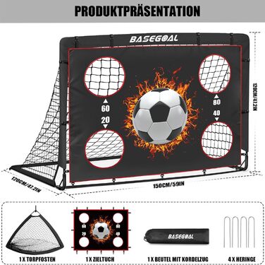 Дитячі футбольні ворота Klappbares Fußballtor 120x90 см та 150x120 см з мішком для транспортування та анкерами для кріплення - для саду, пляжу