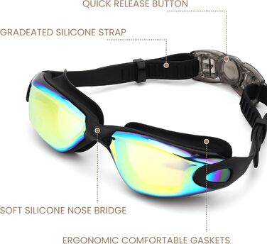 Окуляри для плавання з UV-захистом та антизапарюючим покриттям для дорослих, з чохлом. Не протікають, регульовані силіконові ремінці. Окуляри для плавання для жінок, чоловіків, підлітків