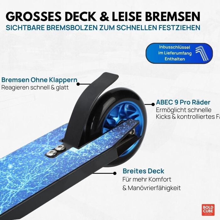 Трюковий самокат BOLDCUBE Deluxe Stunt Roller ABEC 9 (Blue Night) для дітей, підлітків та дорослих