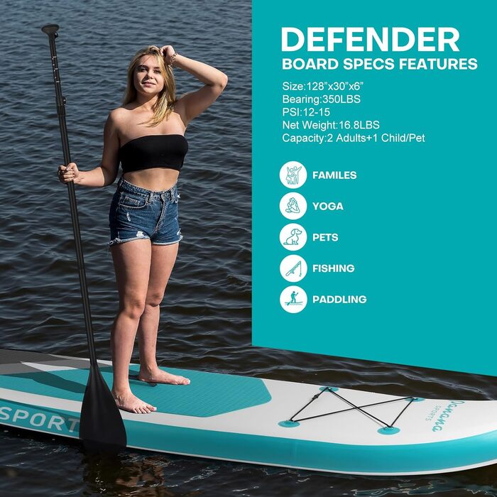 Надувне SUP дошка Panana Stand Up Paddle Board з аксесуарами: весло, неслизьке покриття, 325x76x15 см, зелене
